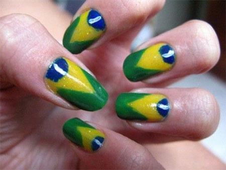 Brazil Flag Nail Art
