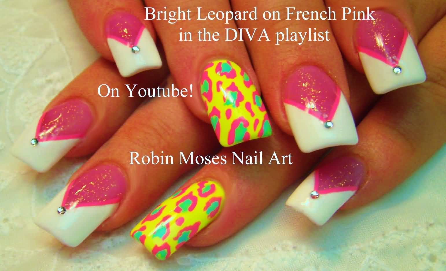 Bright Leopard On French Pink Nail Art