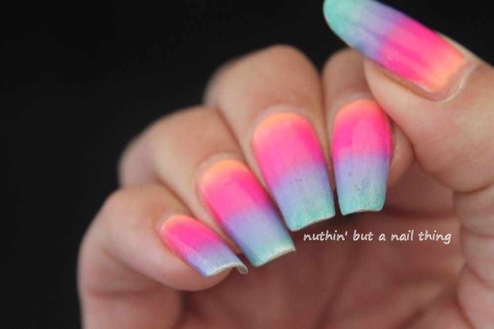 Bright Pink And Blue Gradient Nail Art