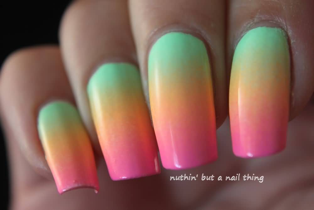 Bright Rainbow Gradient Nail Art