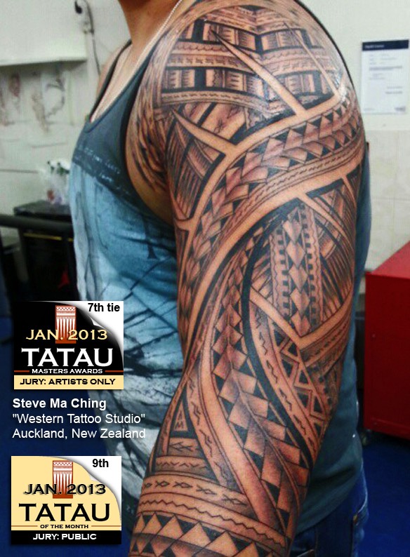 Brilliant Maori Tribal Western Tattoo On Left Full Sleeve