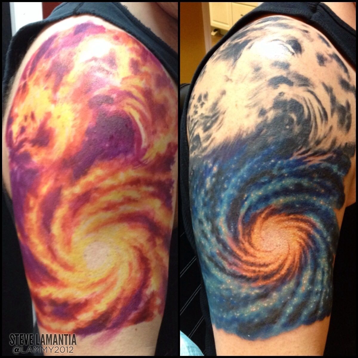 Brilliant Spiral Galaxy Tattoo On Right Shoulder For Men
