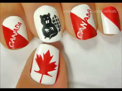 Canada Flag With Maple Leaf & Beaver Nail Art With Tutorial Video