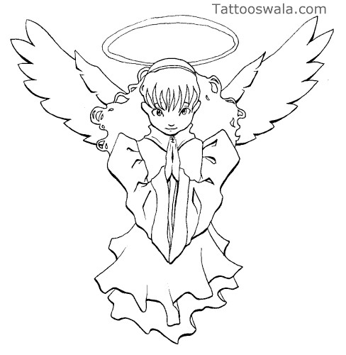 Cartoon Praying Angel Tattoo Design