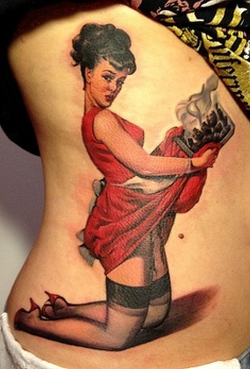 Chef Pin Up Girl Tattoo On Side Rib For Girls