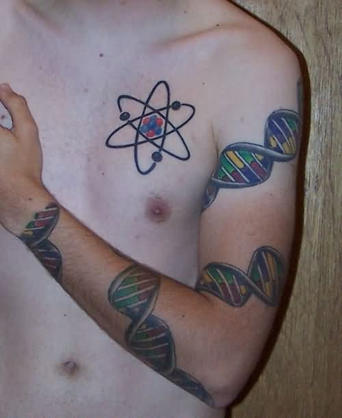 Chest And Sleeve Science Tattoo For Men