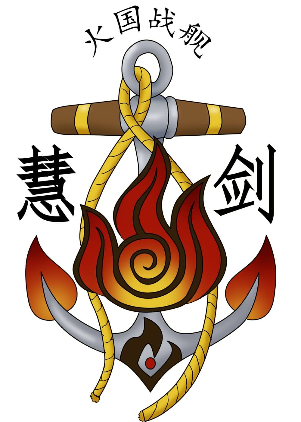 Chinese Flaming Navy Tattoo Design