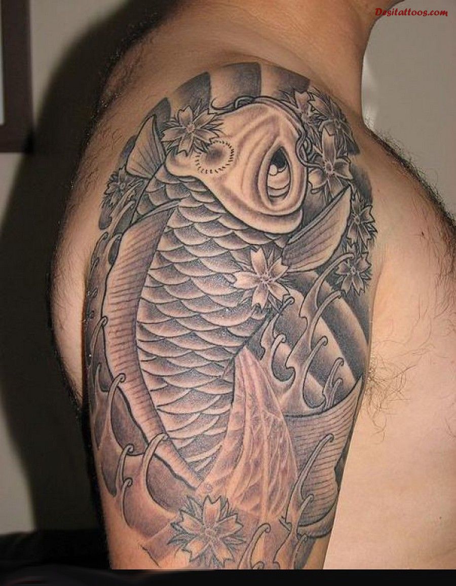 Chinese Koi Fish Western Tattoo On Right Half Sleeve