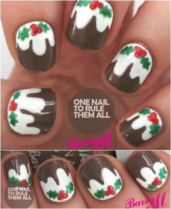 Christmas Puddings Nail Art Design