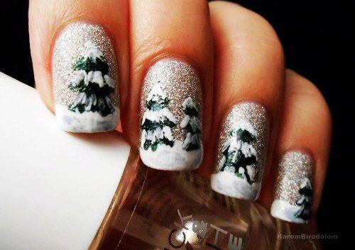 Christmas Tree Covered With Snow Nail Art