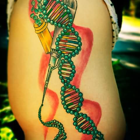 Color Ink Science Tattoo On Side Rib For Girls