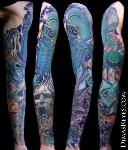 Color Science Fiction Tattoo On Full Sleeve