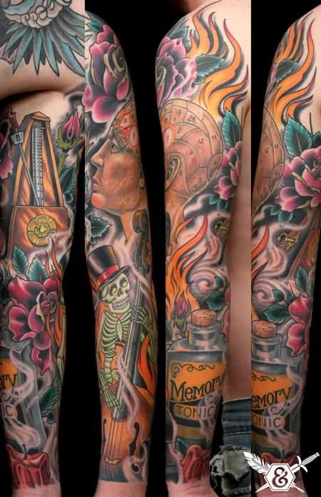 Colored Full Sleeve Science Tattoo