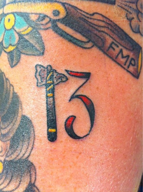 Colored Number Thirteen Tattoo