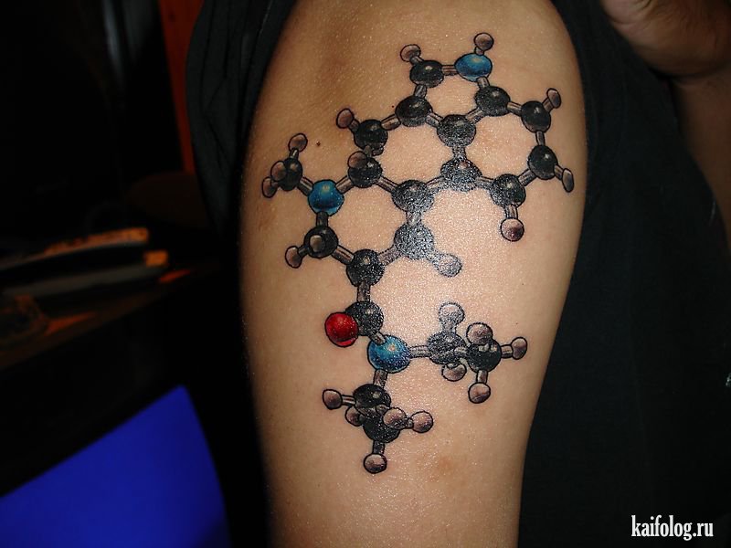 Colored Science Molecule Tattoo On Right Shoulder