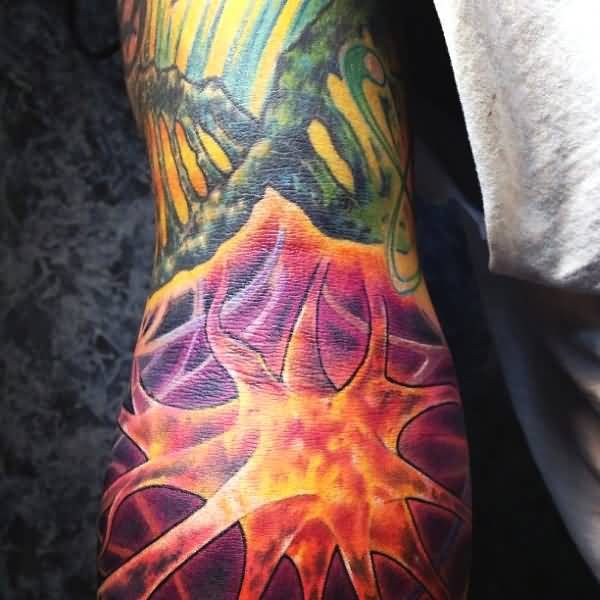 Colored Science Tattoo On Sleeve