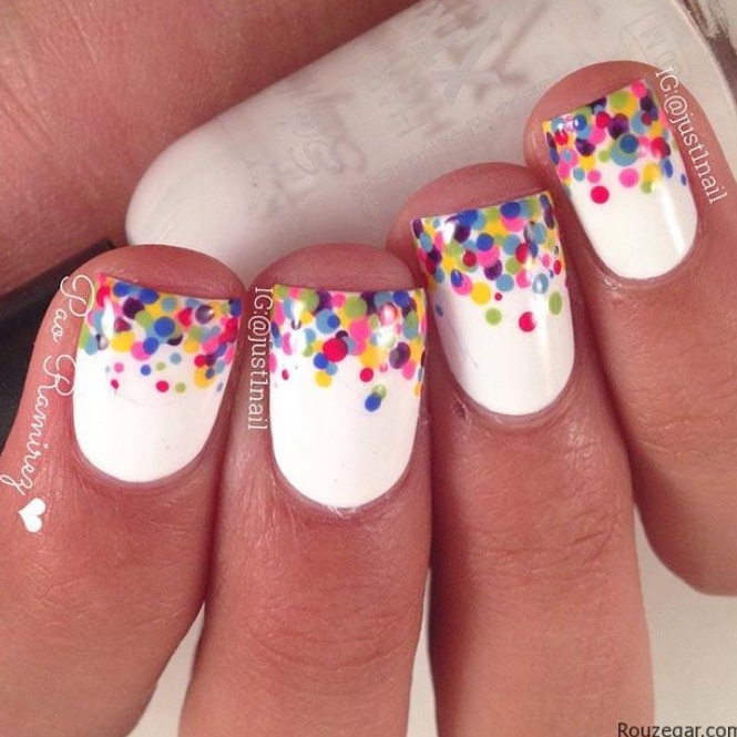 Colorful Polka Dots On White Short nail Art