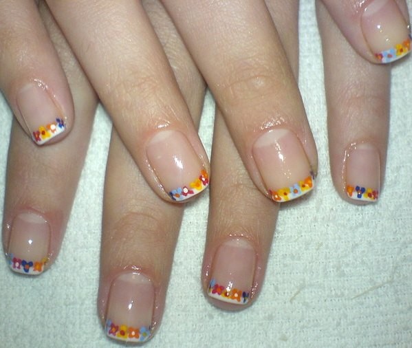 Colorful Small Flowers Tip Short Nail Art