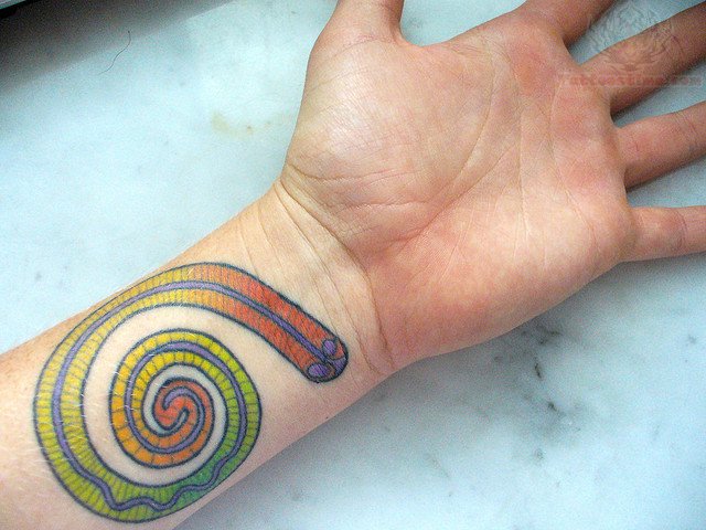 Colorful Spiral Tattoo On Wrist