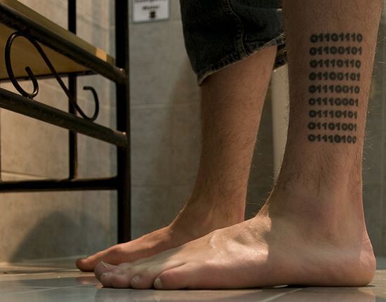 Computer Binary Numbers Tattoo On Leg