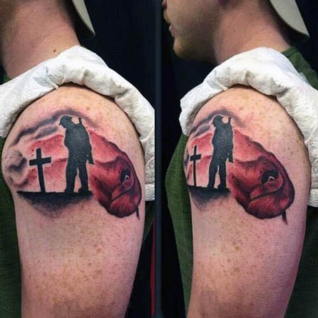 Cool Army Remembrance Poppy Tattoo On Left Shoulder