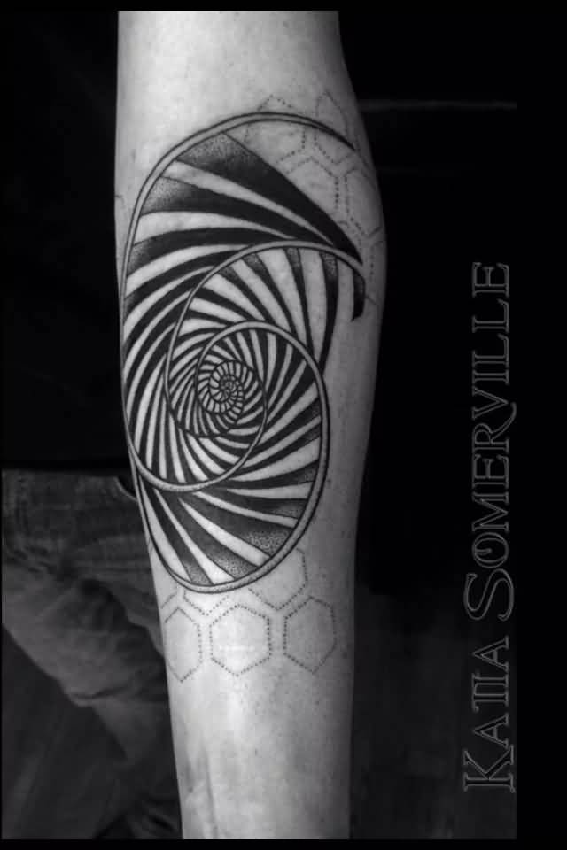 Cool Fibonacci Spiral Tattoo On Arm Sleeve