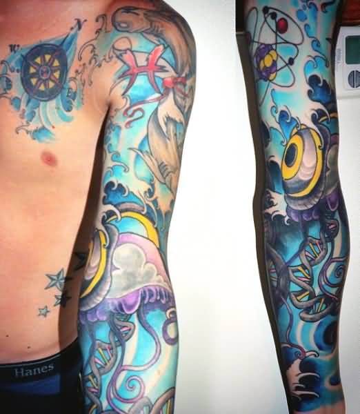 Cool Man Full Sleeve Science Tattoo