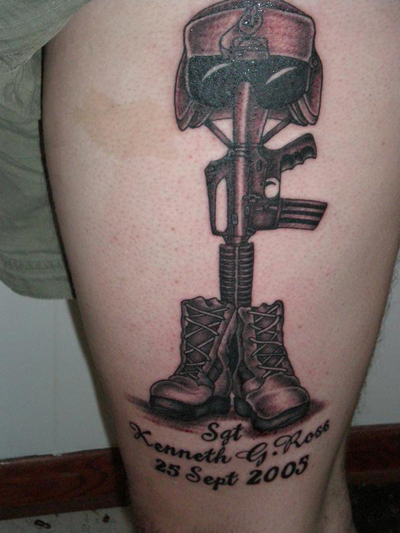Cool Military Remembrance Tattoo On Thigh For Girls