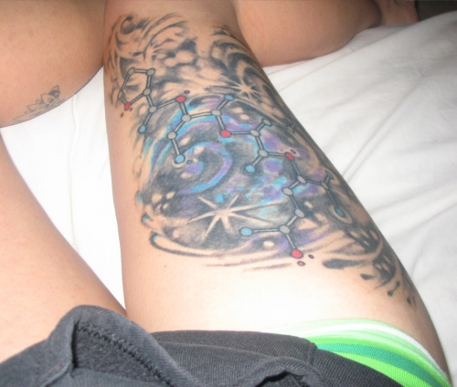 Cool Science Tattoo On Thigh For Girls