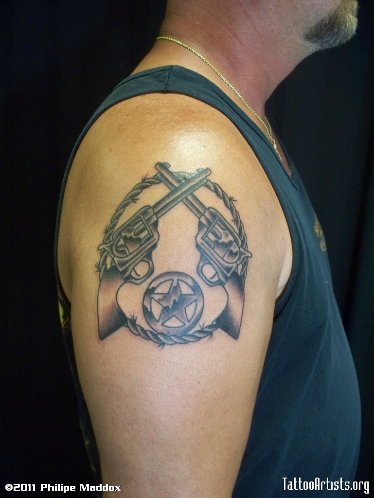 Cowboy Symbol Western Tattoo On Right Shoulder