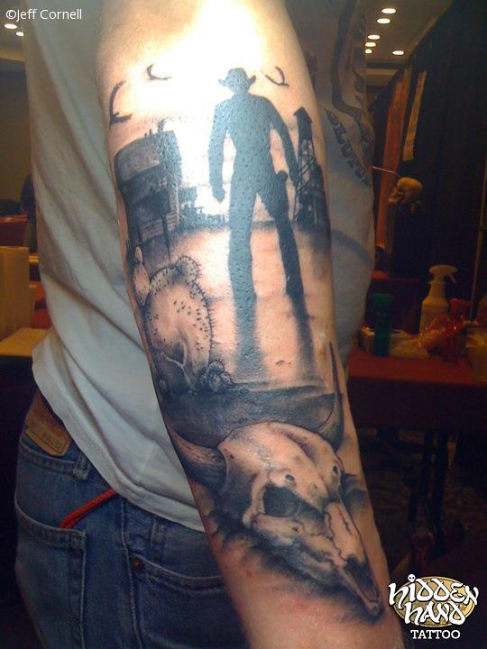 Cowboy Western Tattoo On Arm Sleeve By Jeff Cornell