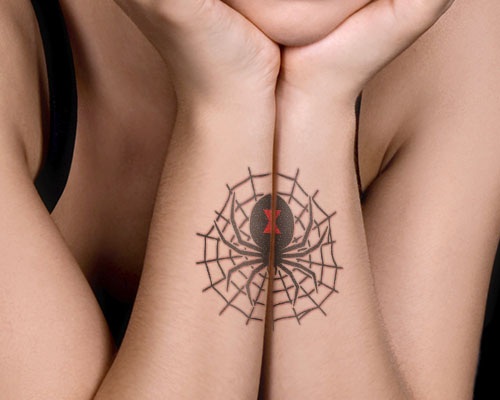 Creative Black Widow Spider Tattoo On Both Wrists For Girls