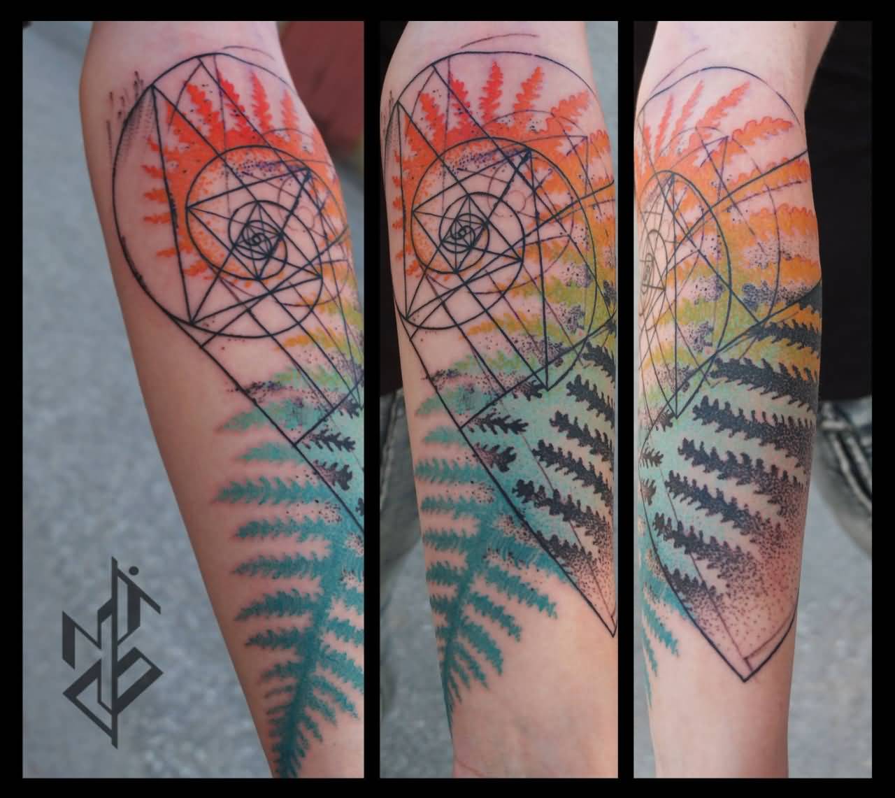 Creative Fibonacci Spiral Tattoo On Arm Sleeve By Mico Goldobin