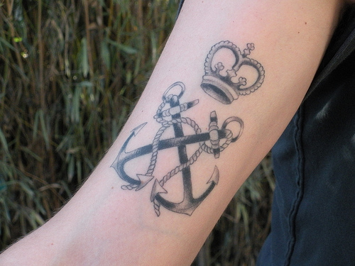 Crown With Navy Tattoo On Forearm