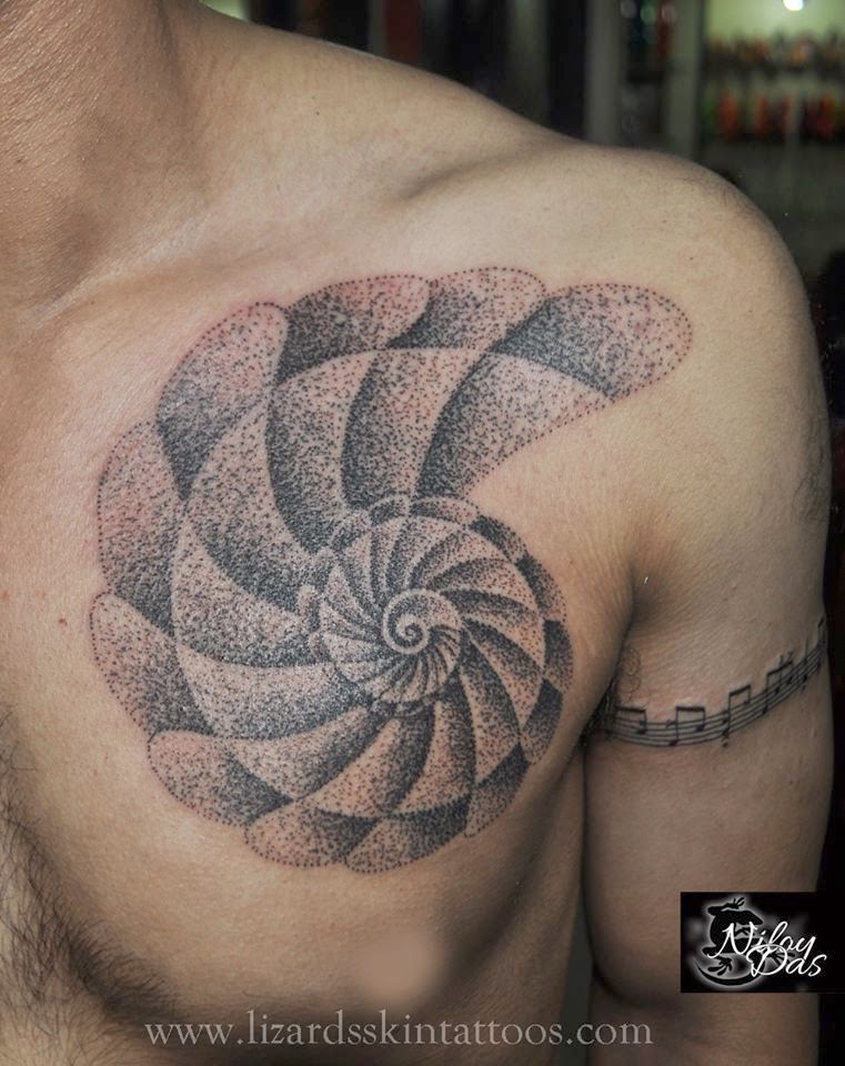Customized Spiral Dotwork Tattoo On Chest For Men