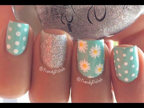 Cute Daisy Flowers Nail Art For Short Nails