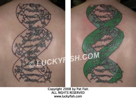 DNA Science Tattoo On Upper Back