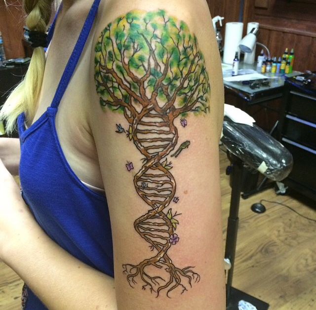 DNA Tree Of Life Biology Science Tattoo On Left Half Sleeve