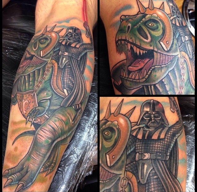 Darth Vader Riding T Rex Western Tattoo By Sadee Johnston