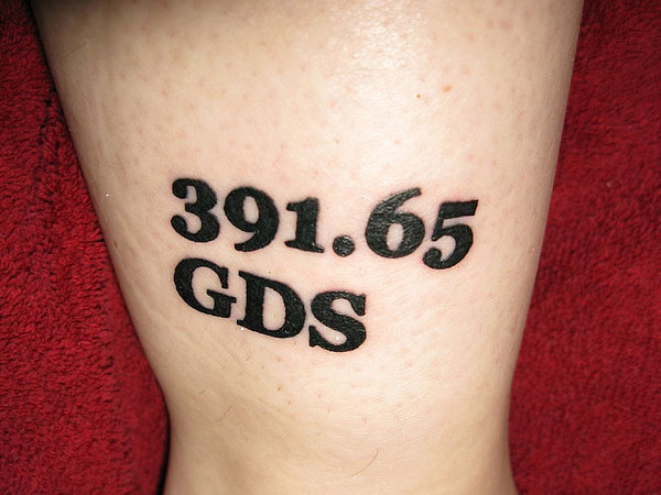Digits And Initial Number Tattoo On Leg