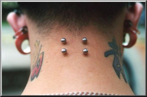 Double Surface Neck Piercing With Barbells