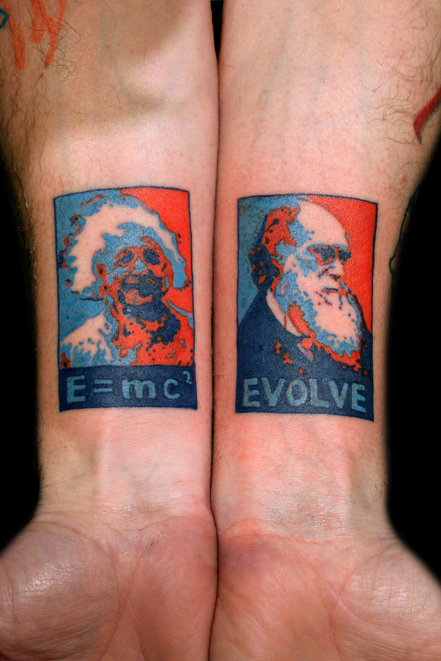Einstein And Darwin Science Tattoo On Both Wrists