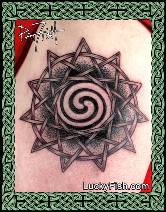 Eleven Star Celtic Spiral Tattoo On Upper Arm