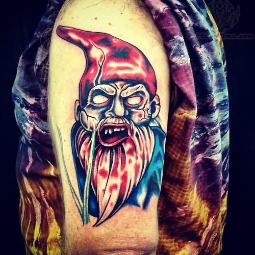 Evil Spectacular Gnome Tattoo On Half Sleeve