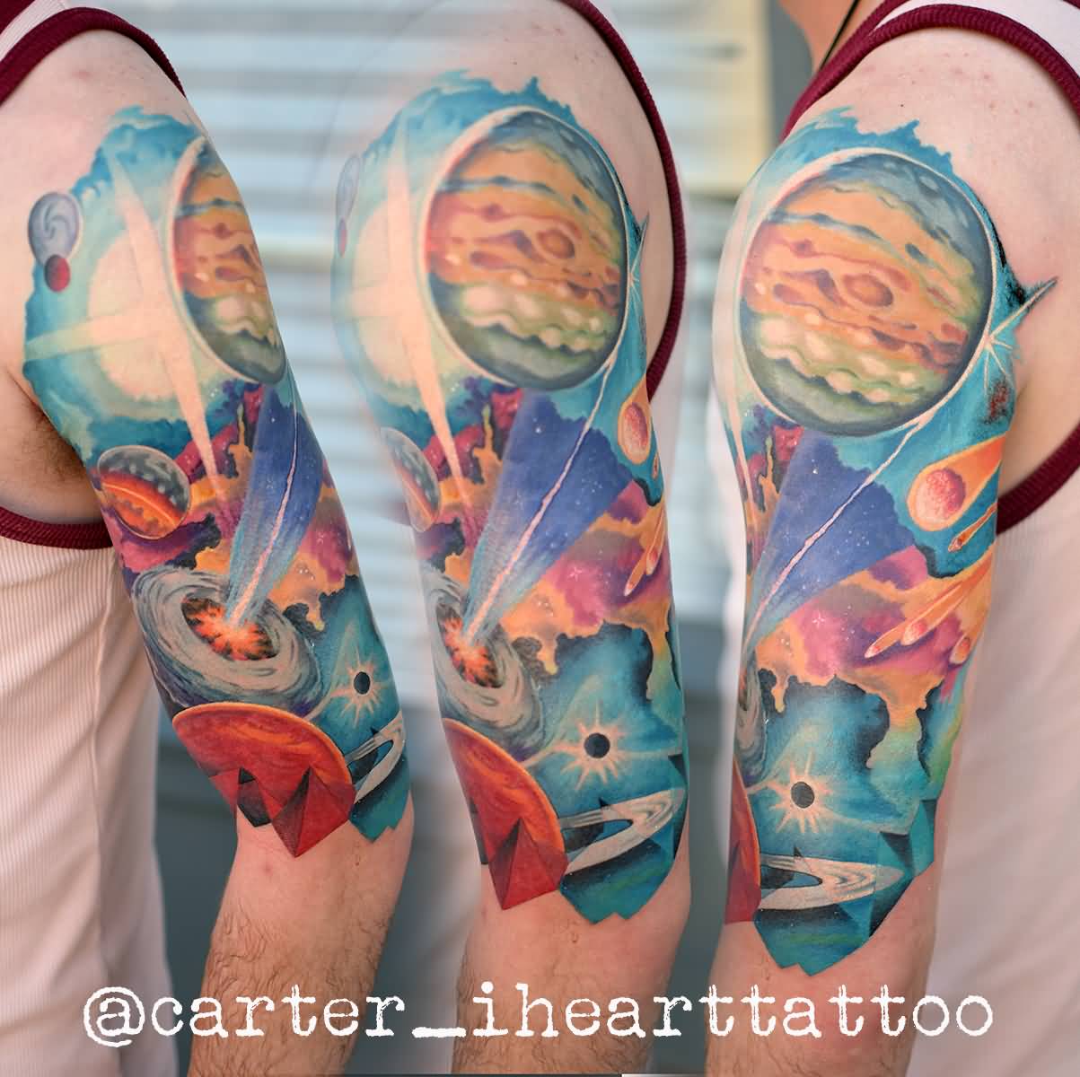 Fantastic Astronomy Science Tattoo On Left Half Sleeve