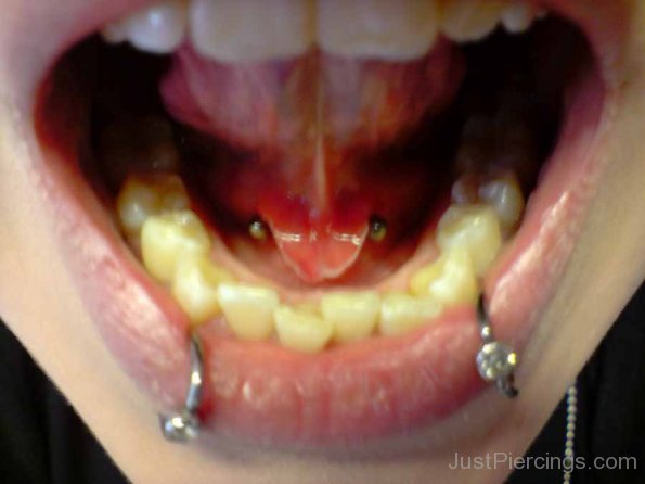 Fantastic Lower Lip And Tongue Frenulum Piercing