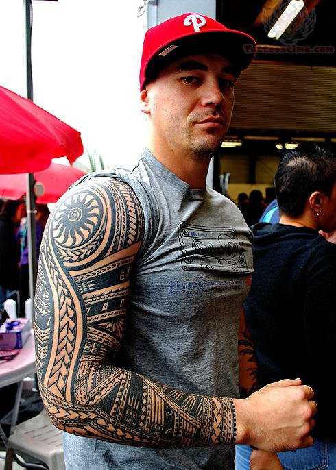 Fantastic Polynesian Western Tattoo On Full Sleeve