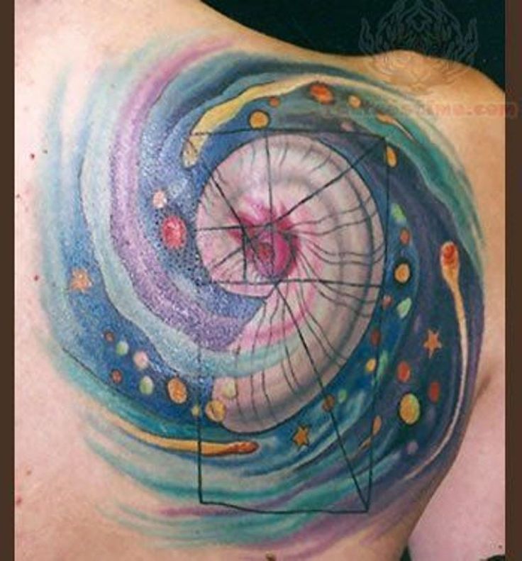 Fibonacci Galaxy Spiral Tattoo On Right Back Shoulder