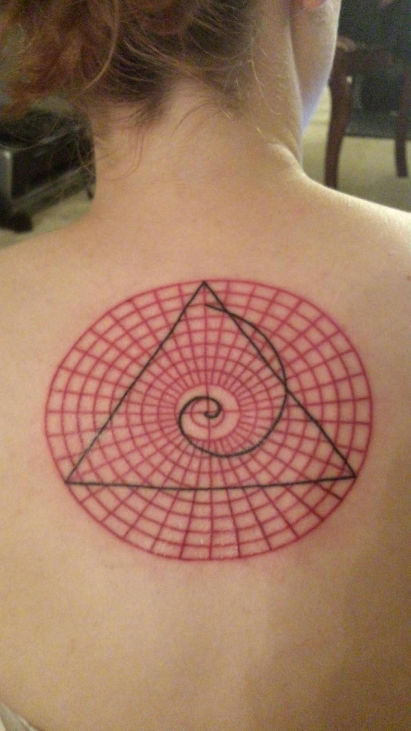 Fibonacci Spiral Tattoo On Upper Back For Girls
