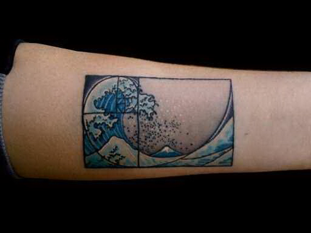 Fibonacci Water Waves Spiral Tattoo On Arm